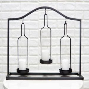 Western Black Arched Metal Stand Decorative Triple Votive Candles Candleholder