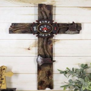 Western Fire Department Maltese Emblem Badge and 2 Fireman Axes Wall Cross