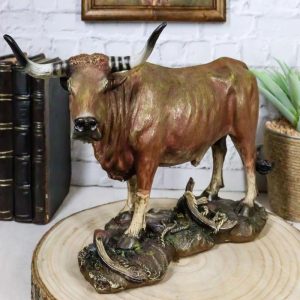 Western Lifelike North American Texas Longhorn Cattle Cow Steer Figurine 11.5"L