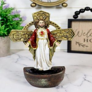 Catholic Sacred Heart of Jesus Holy Water Font Religious Sacrament Wall Decor