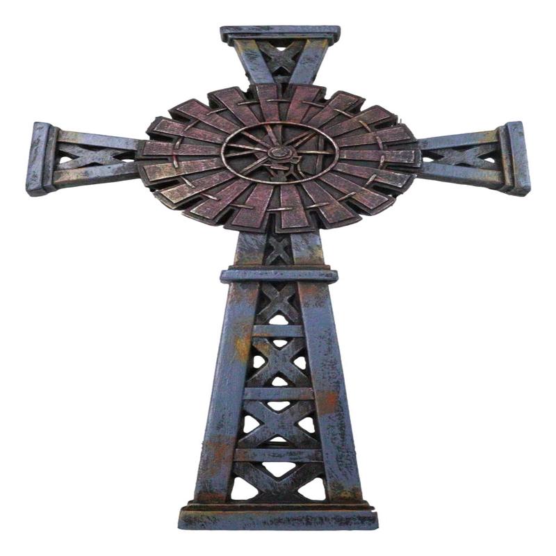 Country Western Rustic Windmill Towers Decorative Wall Cross Figurine
