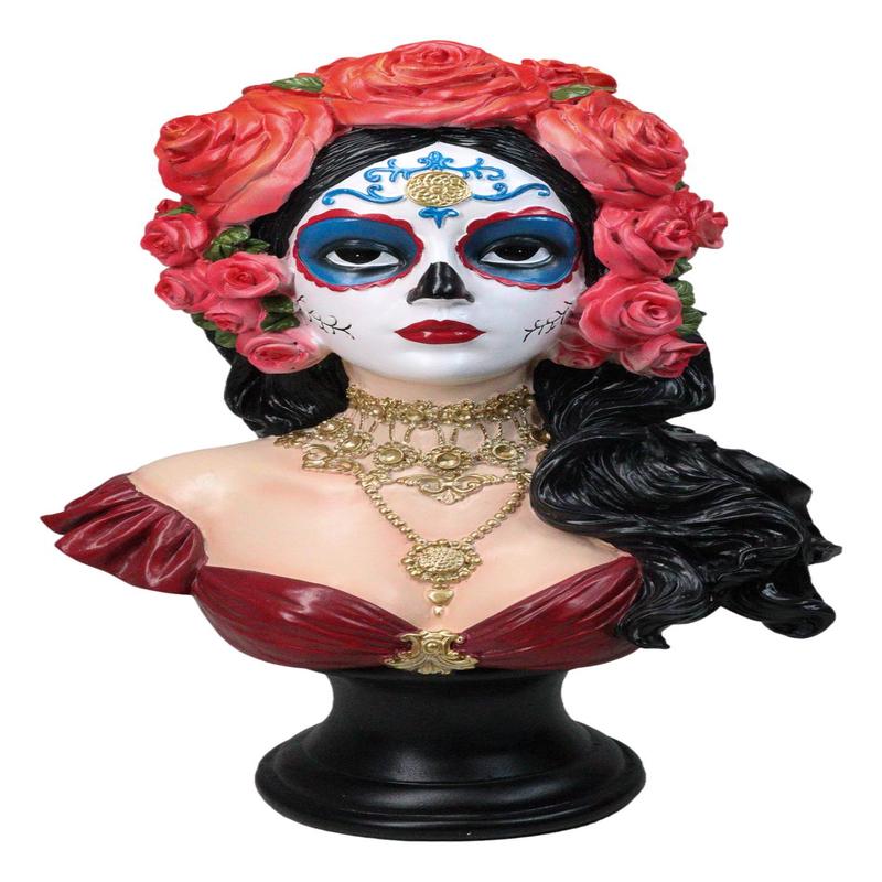 Day of The Dead Sugar Skull Lady Dancer Vivas Calacas Senorita Bust Figurine