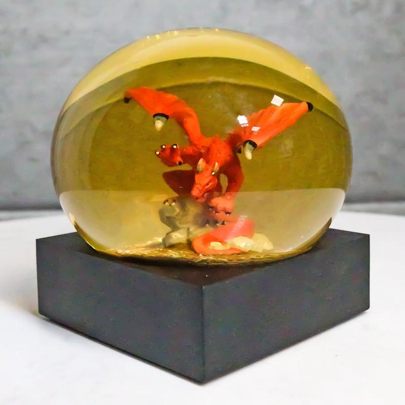 Fantasy Mythical Red Grimwal Dragon Glitter Globe Figurine W/ Amber Water 100mm