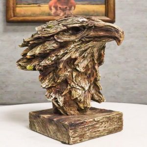 Faux Wood Carving Resin Rustic Wildlife American Bald Eagle Head Bust Figurine