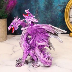 Fearsome Metallic Purple Double Headed Hydra Dragon Fantasy Figurine 4.75"H