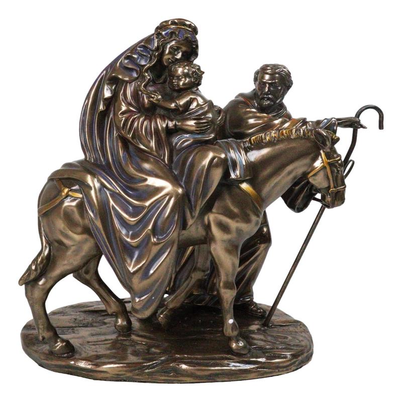 Flight to Egypt Holy Family Mary Joseph and Jesus On Donkey Figurine 9"H