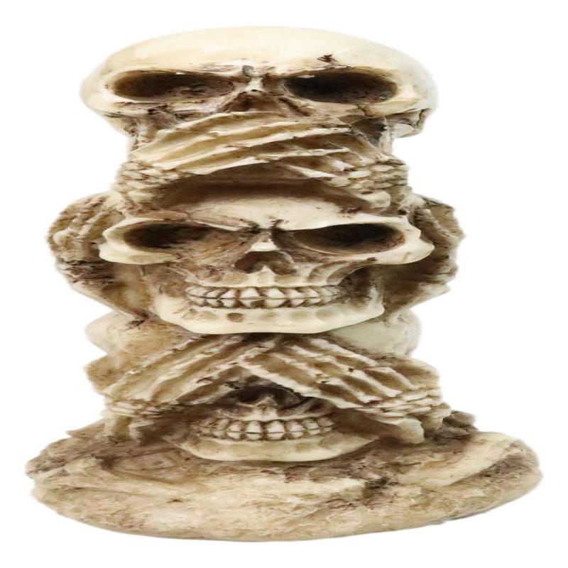 Funny Triple Stacked See Hear Speak No Evil Skulls Home Decor Figurine 7"H