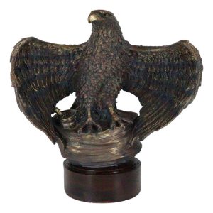 Large Grand Bald Eagle Perching On USA American Flag Figurine With Round Base