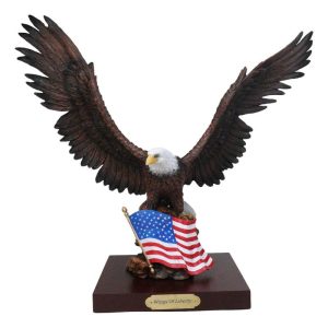 Large Wings Of Liberty Bald Eagle Set On American Flag Statue With Base 17"