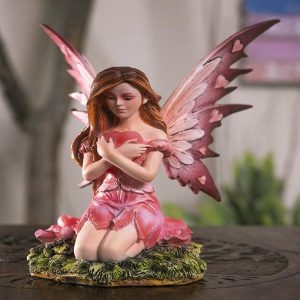My Heart's Fancy Pink Flower Fairy With Giant Heart in Green Meadows Figurine