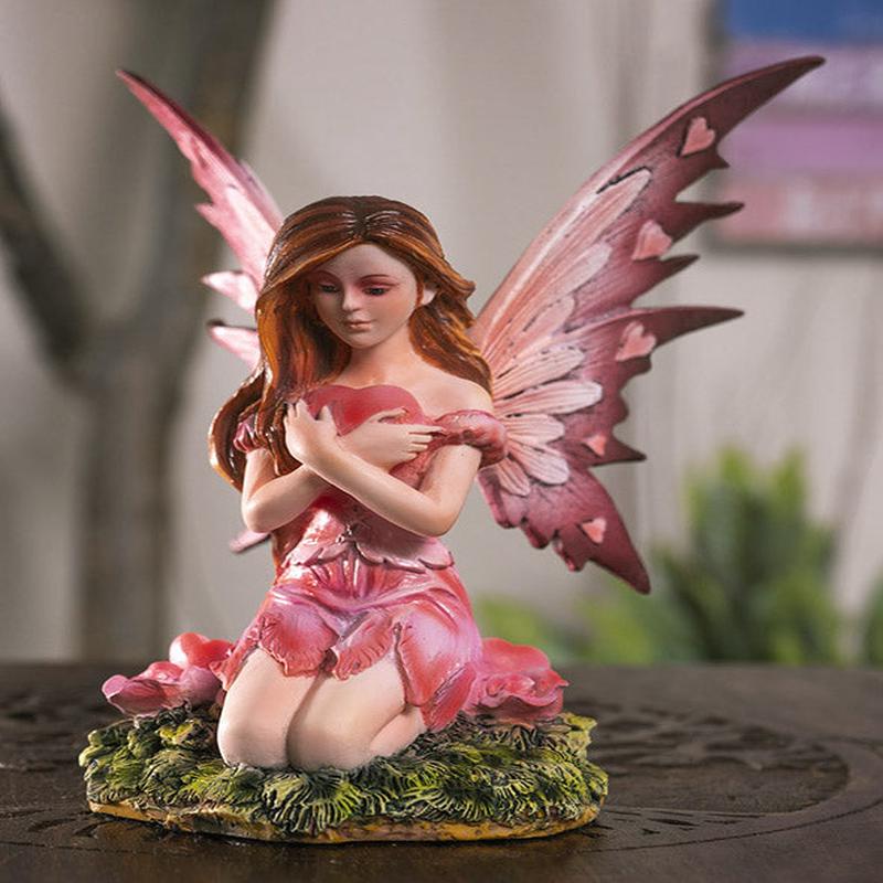 My Heart's Fancy Pink Flower Fairy With Giant Heart in Green Meadows Figurine