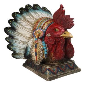 Native American Indian Rooster Chicken Chief With Roach Headdress Figurine