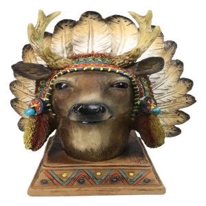 Native American Indian Stag Deer Chief With Roach Headdress Figurine