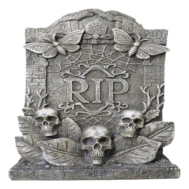 Ossuary Gothic Skulls Death Moths Graveyard Mortuary RIP Tombstone Figurine