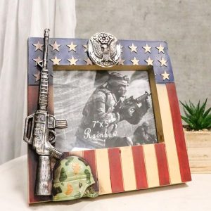 Patriotic American US Flag Army Rifle Helmet Soldier Memorial 5x7 Picture Frame