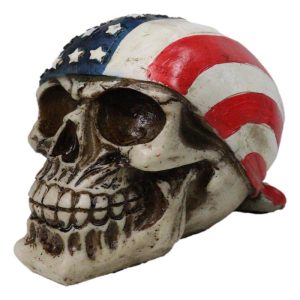 Patriotic US American Flag Star Spangled Banner Biker Skull Figurine 5.75"L