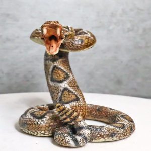 Realistic Ferocious Attacking Diamondback Rattlesnake With Fangs Bared Figurine