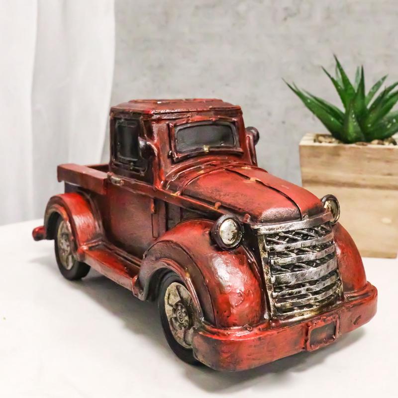 Rustic Classic Old Fashioned Country Farmhouse Red Pickup Work Truck Figurine