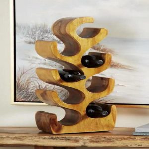 Rustic Farmhouse Flaming Tree of Life Acacia Wood 8 Slots Wine Holder Rack Caddy