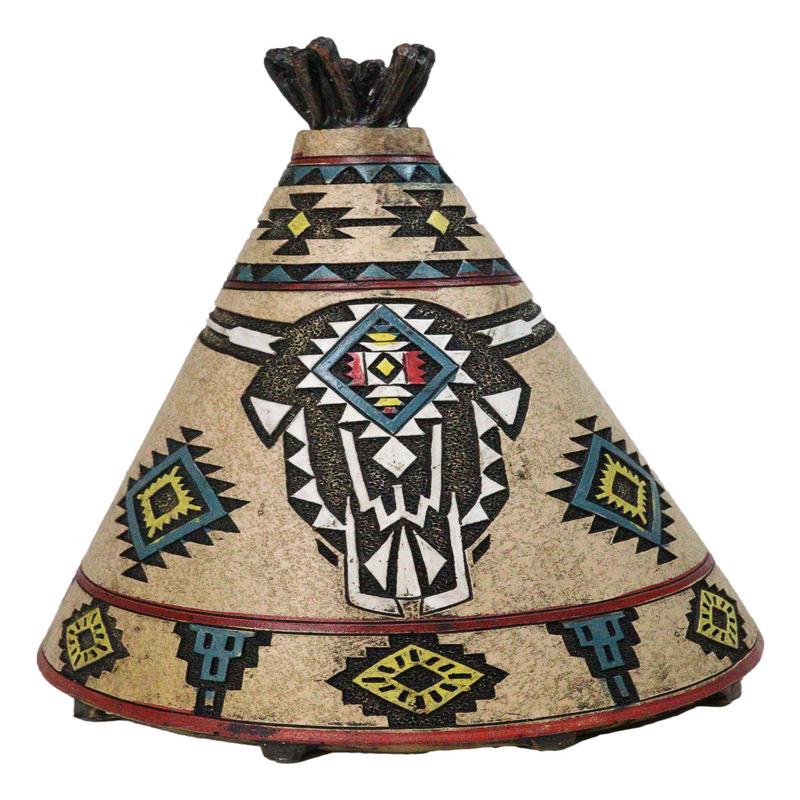 Rustic Southwestern Indian Teepee Hut With Aztec Cow Skull Money Coin Piggy Bank