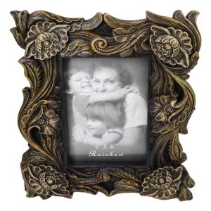 Rustic Western Carved Floral Scrollwork Faux Wooden Picture Photo Frame 4"X6"