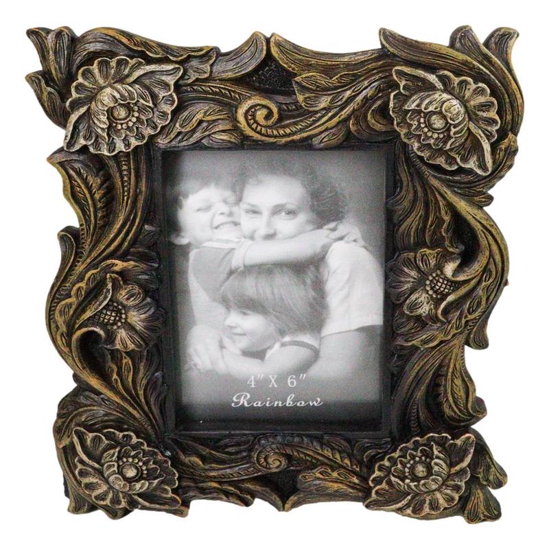 Rustic Western Carved Floral Scrollwork Faux Wooden Picture Photo Frame 4"X6"