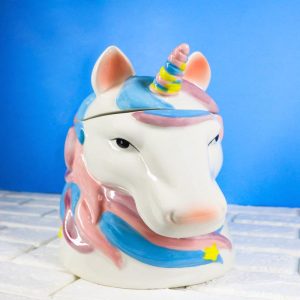 Sacred Purity White Unicorn With Rainbow Mane Horn Ceramic Cookie Jar Figurine