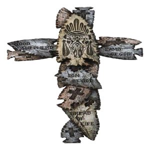 Tribal Indian Faux Arrowhead Stones Lamb of God Good Shepherd Wall Cross Plaque