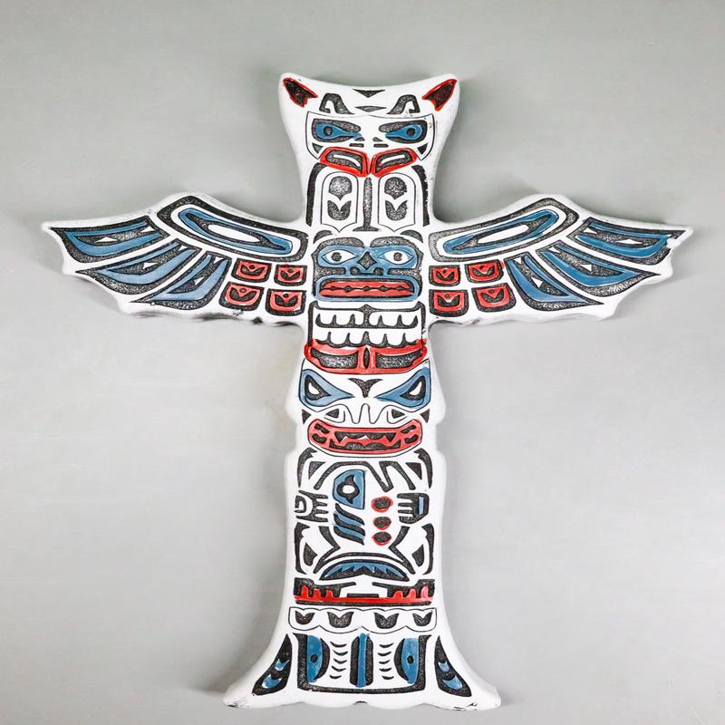 Tribal Native Indigenous Tiki Animal Totem Pole Wall Cross Decor Plaque