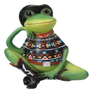Western Green Cowboy Toad Frog with Black Hat Boots and Aztec Serape Figurine