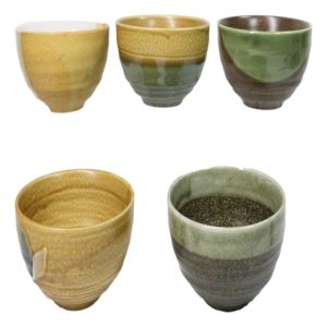 Abstract Art Tenmoku Glazed Ceramic 10oz Matcha Tea Bowl Set of 5 Made In Japan