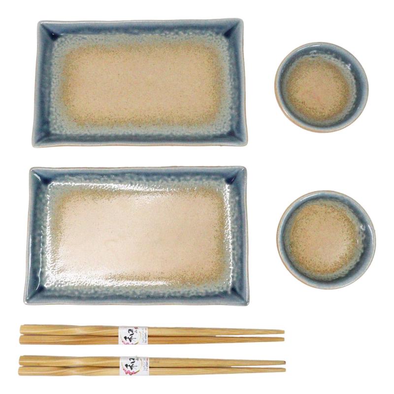 Ao Nagashi Porcelain Sushi Plates Sauce Dishes Chopsticks Dinnerware Set For 2