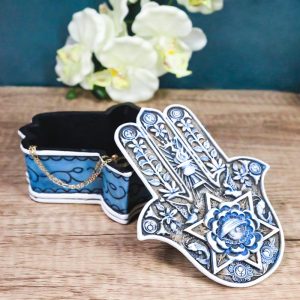 Auspicious Blue Hamsa Palm Hand Of God Evil Eye And Pentagram Decorative Box