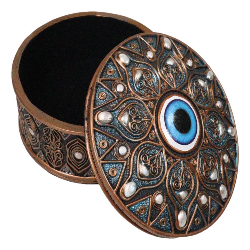 Auspicious Evil Eye Of Providence With Sacred Symbols Round Decorative Box