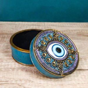 Auspicious Evil Eye With Peacock Train Sacred Compass Trinket Decorative Box