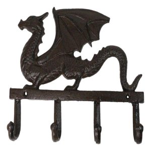 Cast Iron Legends Fantasy Sentinel Guardian Dragon 4 Pegs Wall Keys Hats Hook