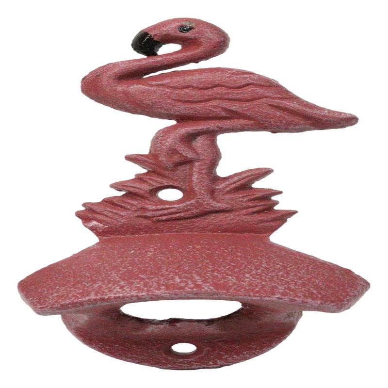 Cast Iron Tropical Bird of Paradise Long Legged Pink Flamingo Wall Bottle Opener