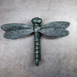 Cast Iron Verdi Green Auspicious Dragonfly Door Knocker With Strike Plate