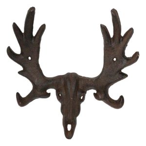 Cast Iron Western Rustic Bull Moose Head Wall Double Hooks For Keys Leashes Hats