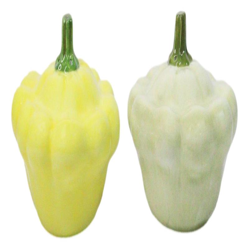 Ceramic Autumn Festive Yellow And Green Squash Salt And Pepper Shakers Set