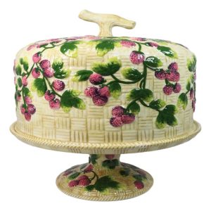 European Vineyard Grapes Ceramic Pastry Pedestal Plate Cake Stand With Dome Lid