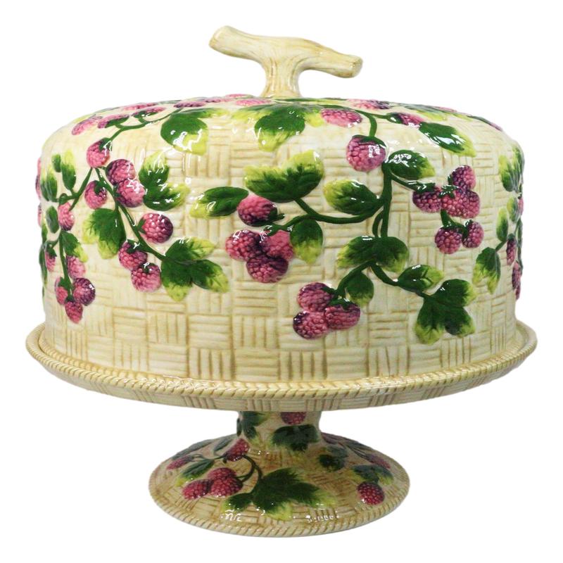 European Vineyard Grapes Ceramic Pastry Pedestal Plate Cake Stand With Dome Lid