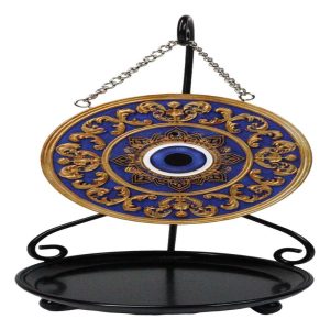Evil Eye with Mandala Floral Scroll Round Medallion Backflow Incense Cone Burner