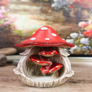 Fairy Garden Red Spotted Toadstool Mushroom Cottage Backflow Incense Burner
