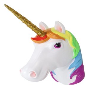 Fantasia Rainbow Mane Unicorn With Golden Horn 3D Wall Head Mount Decor Plaque