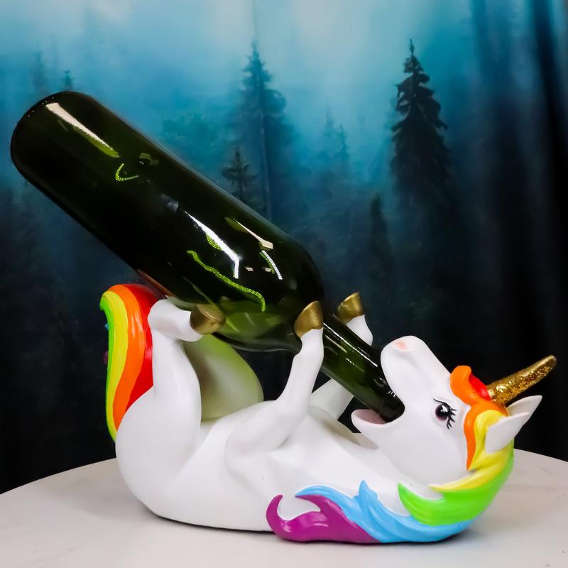 Fantasia Rainbow Unicorn With Golden Horn Wine Holder Figurine Kitchen Statue