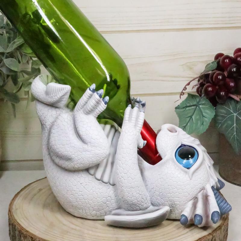 Fantasy Frozen Frostbite Ice Snow White Baby Dragon Hatchling Wine Bottle Holder