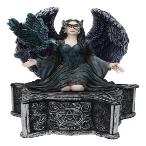 Gothic Fairy Queen With Raven Crow On Pentagram Star Decorative Box Figurine