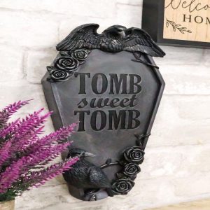 Gothic Raven Crows On Graveyard Tomb Coffin Headstone Black Roses Wall Decor