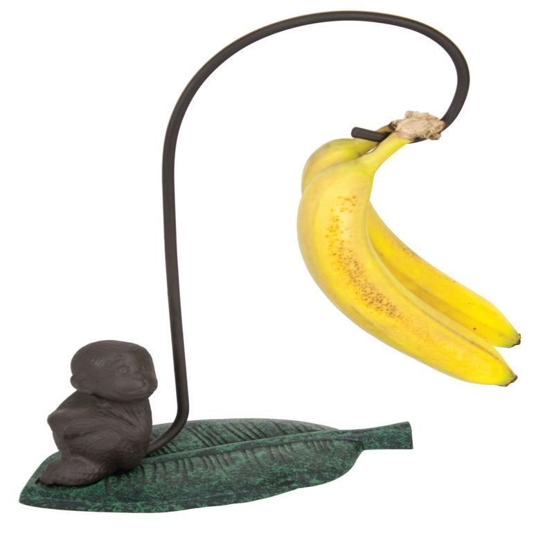 Metal Tropical Rainforest Monkey With Long Tail On Green Leaf Banana Holder